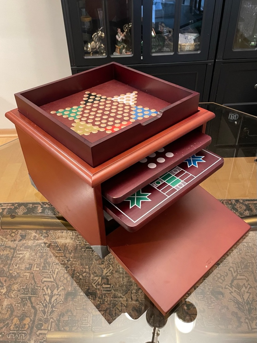 Classic 10 Game Set - Red Wooden Board Game Chest With Lazy Susan - Picture 6 of 14